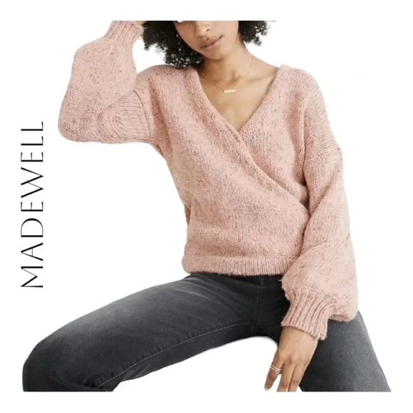 0349W. MADEWELL BEREFORD FRONT WRAP PULLOVER SWEATER SIZE MEDIUM‎ PINK KNITTED - Picture 1 of 13